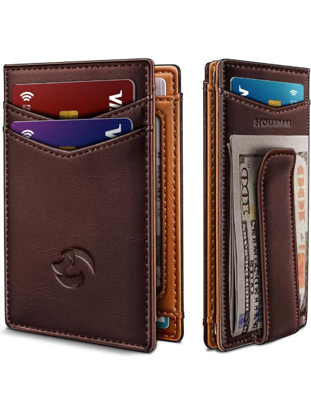 Slim RFID Blocking Wallet for Men, Magnetic Closure, Genuine Leather, Money